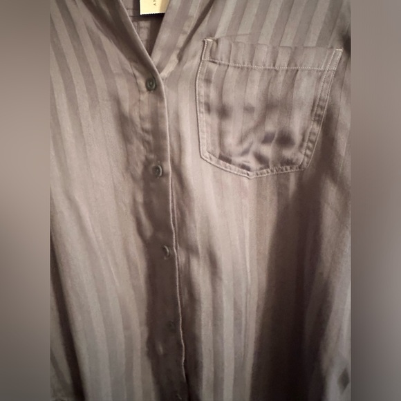 ANTHROPOLOGIE CLOTH & STONE GREY GRAY TONE ON TONE STRIPE SHIRT TENCEL BLOUSE sm - Picture 5 of 7